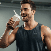 athletic man drinking protein shake