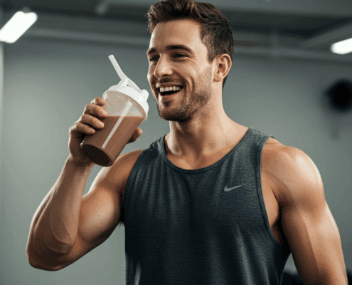 athletic man drinking protein shake