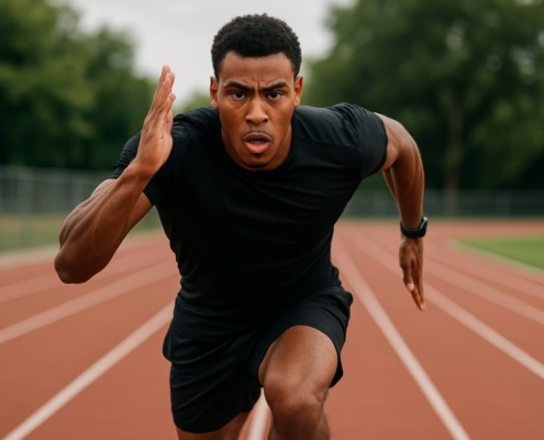 Male athlete sprinting on a track