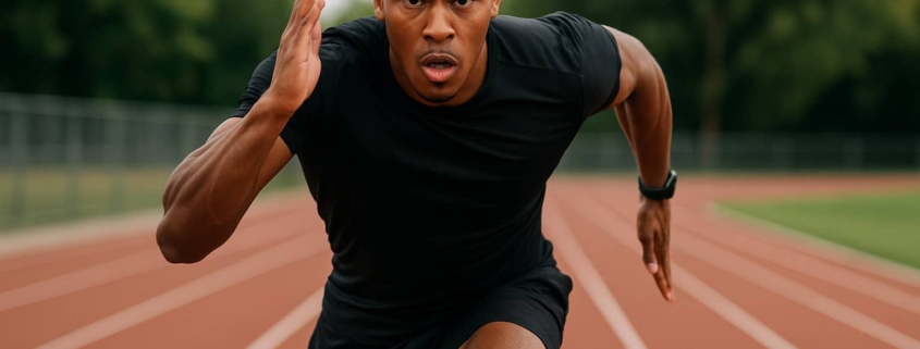 Male athlete sprinting on a track