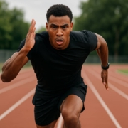 Male athlete sprinting on a track